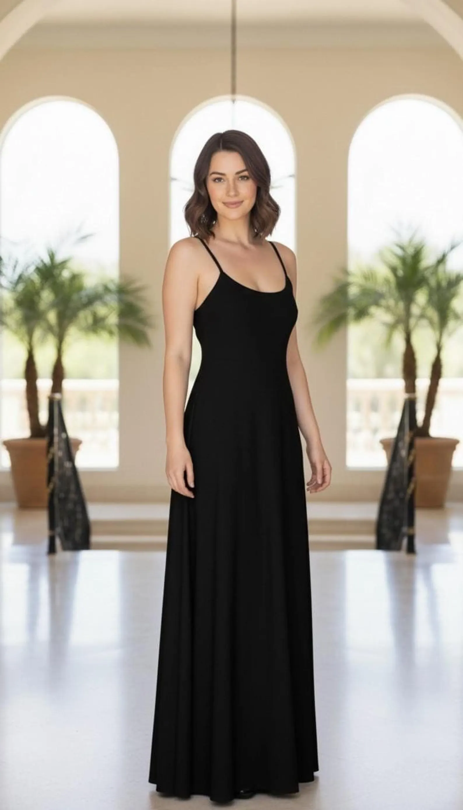 Black Maxi Dress with Back String Detail, Floor Length Style
