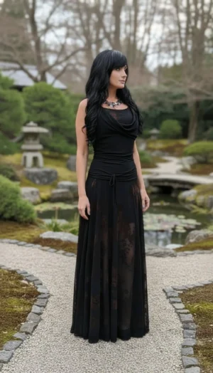 3 peice set. Crop top, maxi skirt with brown velvet stencil and cowl neck top that goes on top.