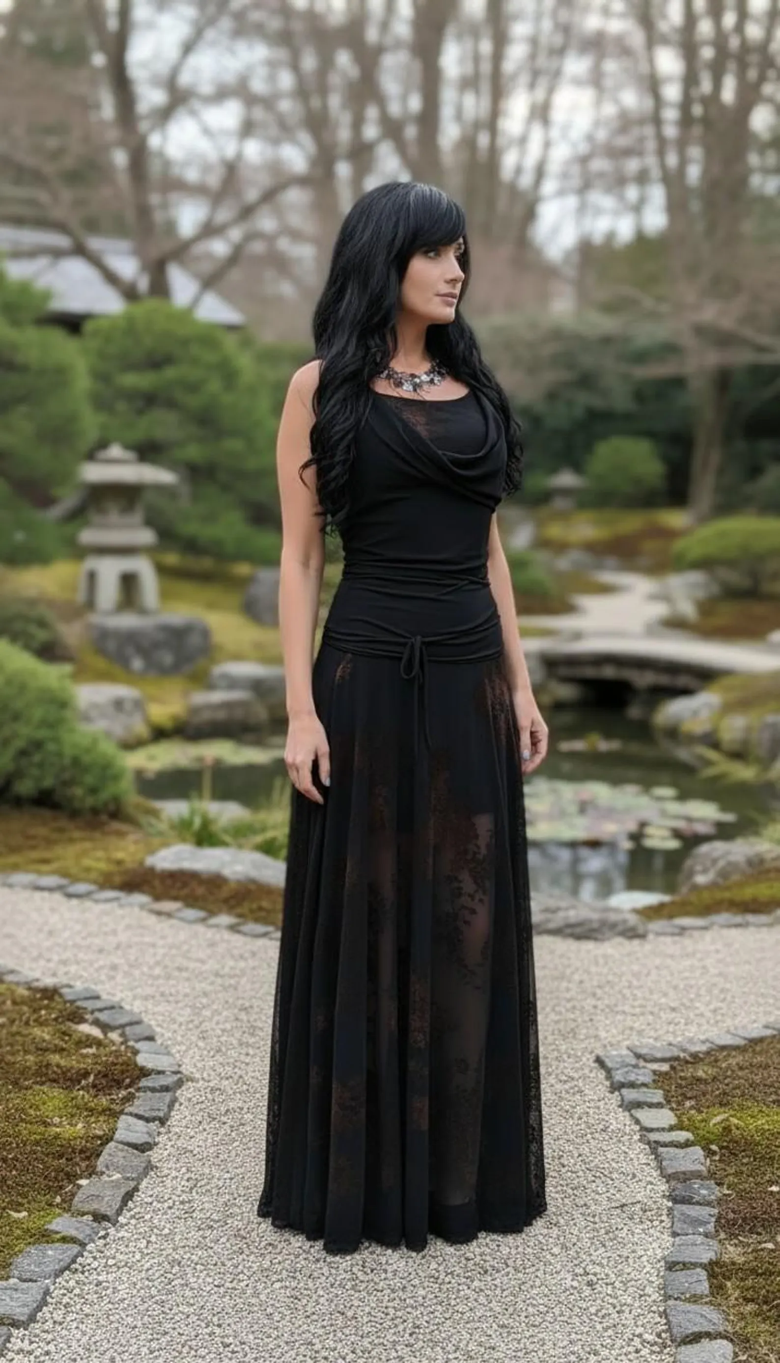 3 peice set. Crop top, maxi skirt with brown velvet stencil and cowl neck top that goes on top.