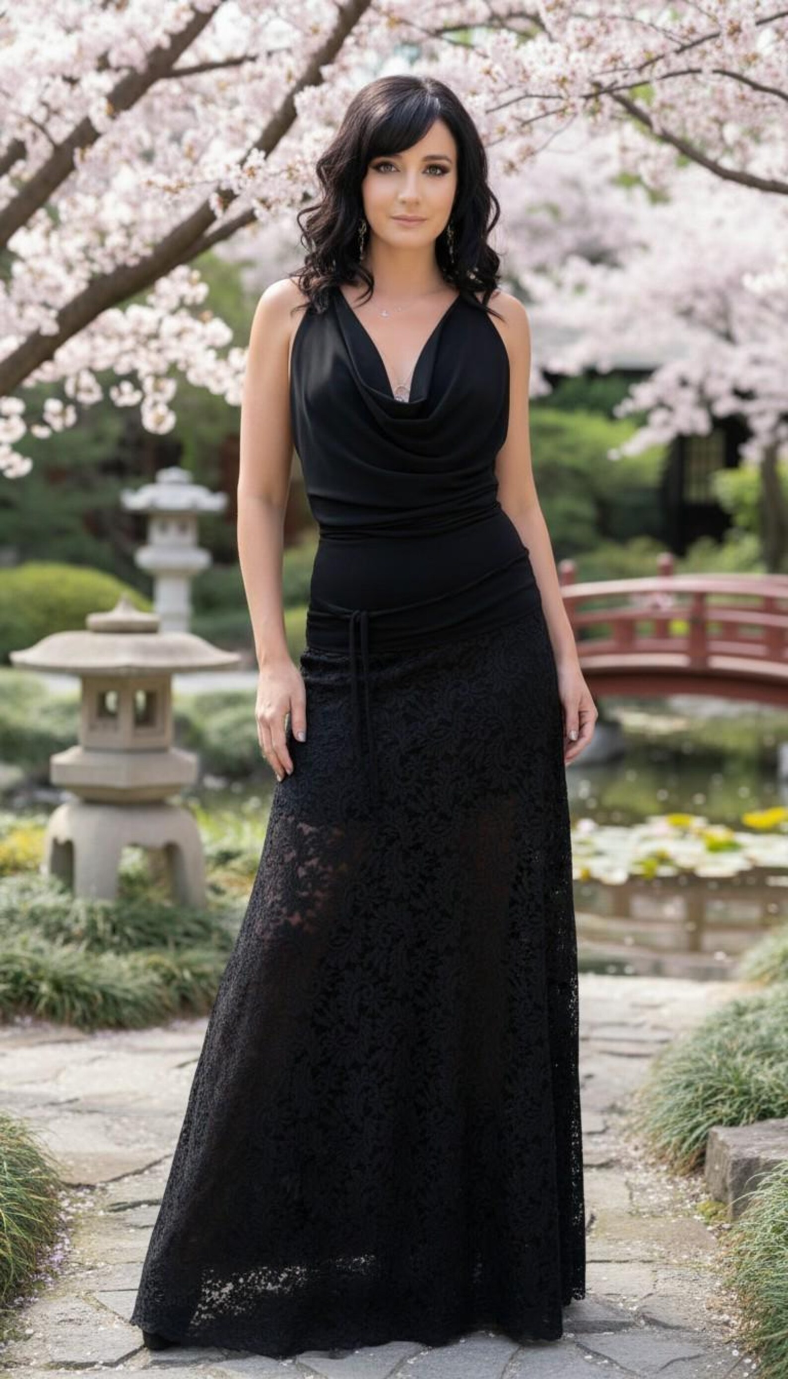 Two Piece Set, Black Lace Skirt with Adjustable Back Top