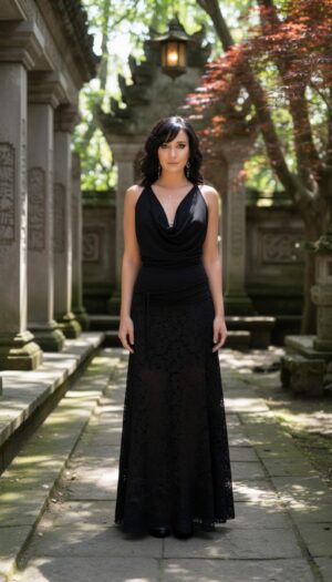 Two Piece Set, Black Lace Skirt with Adjustable Back Top