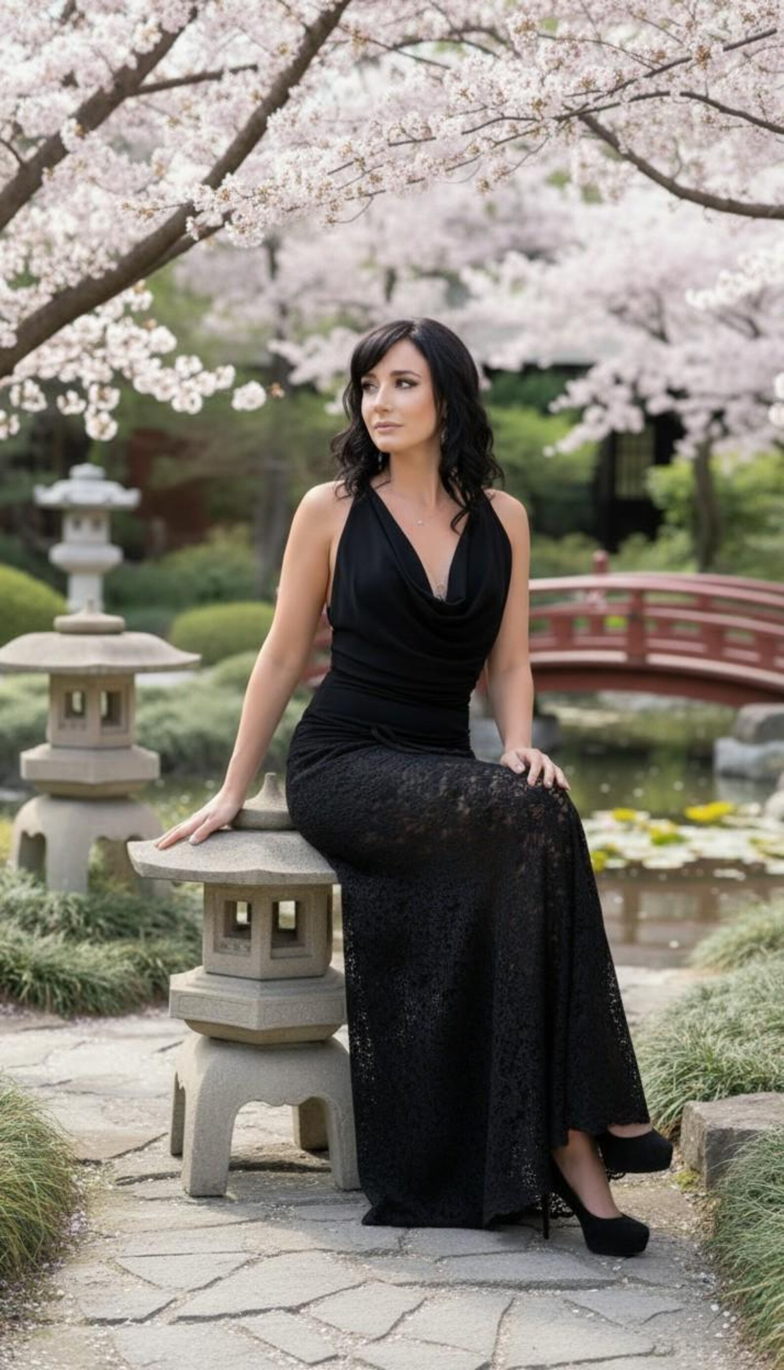 Two Piece Set, Black Lace Skirt with Adjustable Back Top