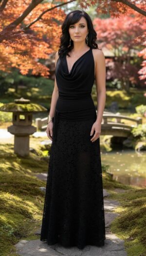 Two Piece Set, Black Lace Skirt with Adjustable Back Top