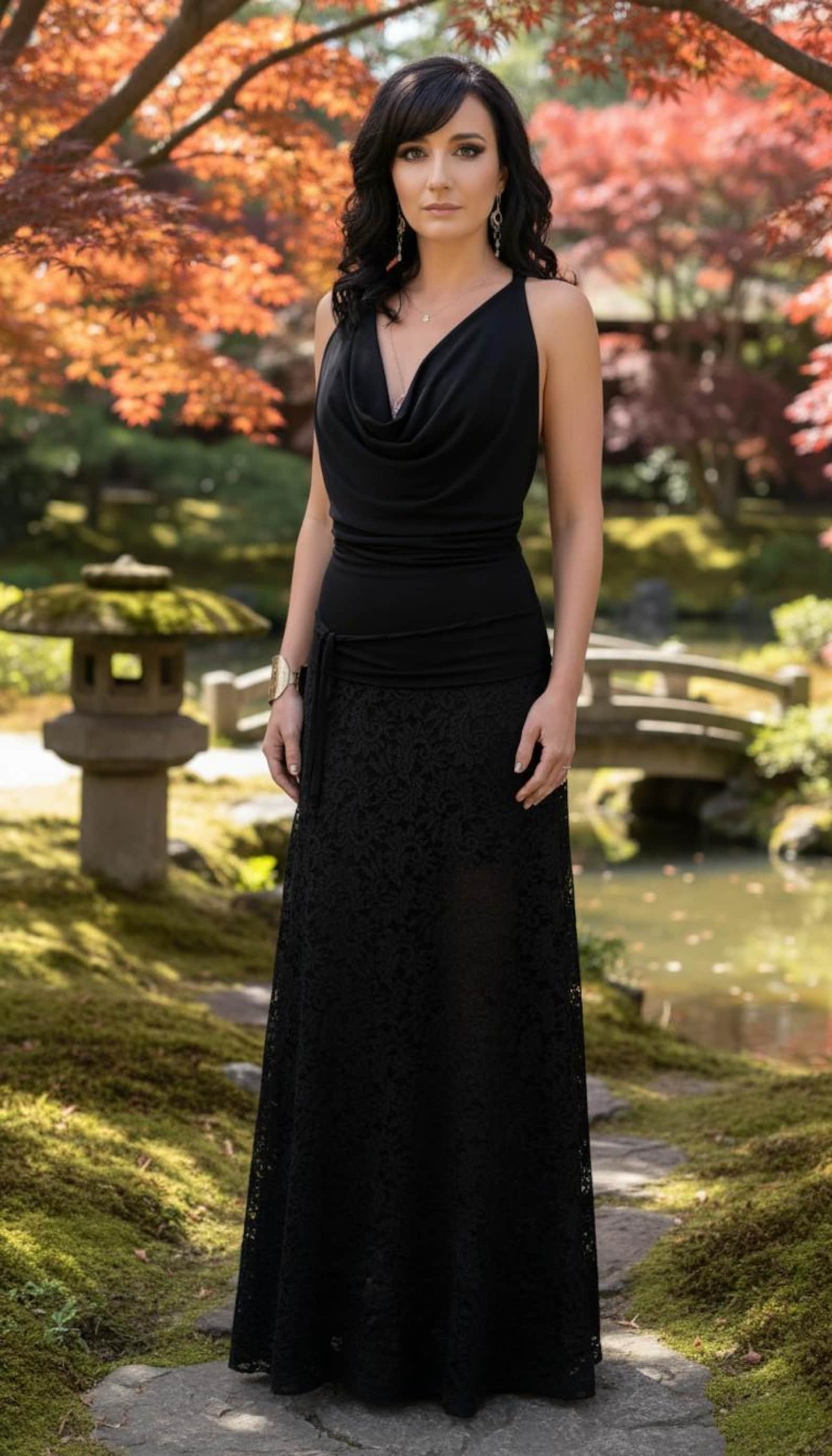 Two Piece Set, Black Lace Skirt with Adjustable Back Top
