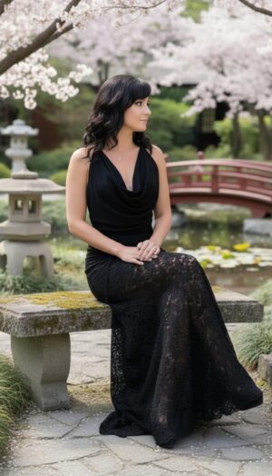 Two Piece Set, Black Lace Skirt with Adjustable Back Top