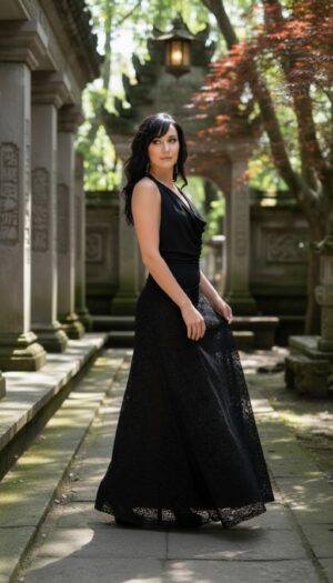 Two Piece Set, Black Lace Skirt with Adjustable Back Top
