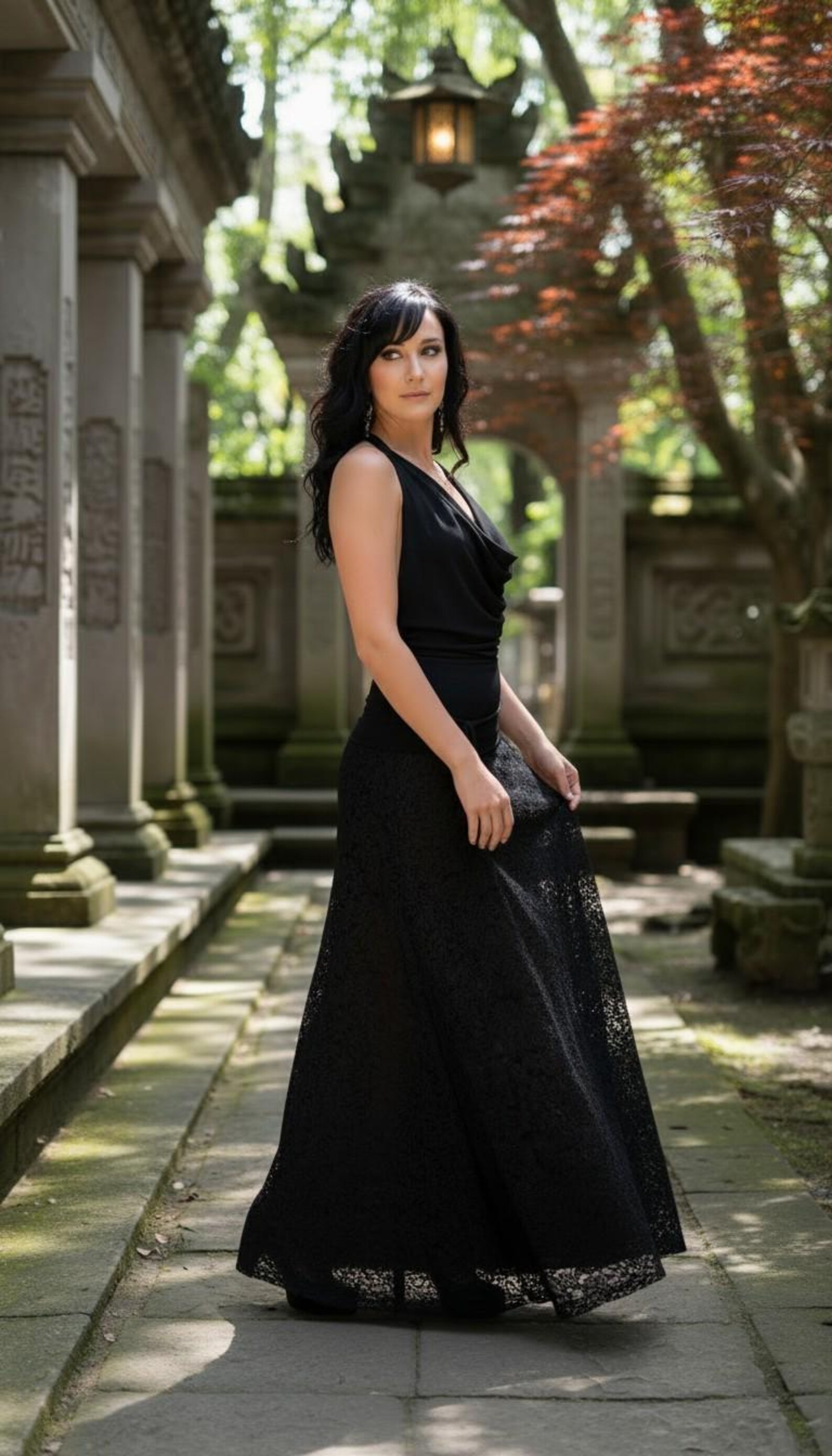 Two Piece Set, Black Lace Skirt with Adjustable Back Top