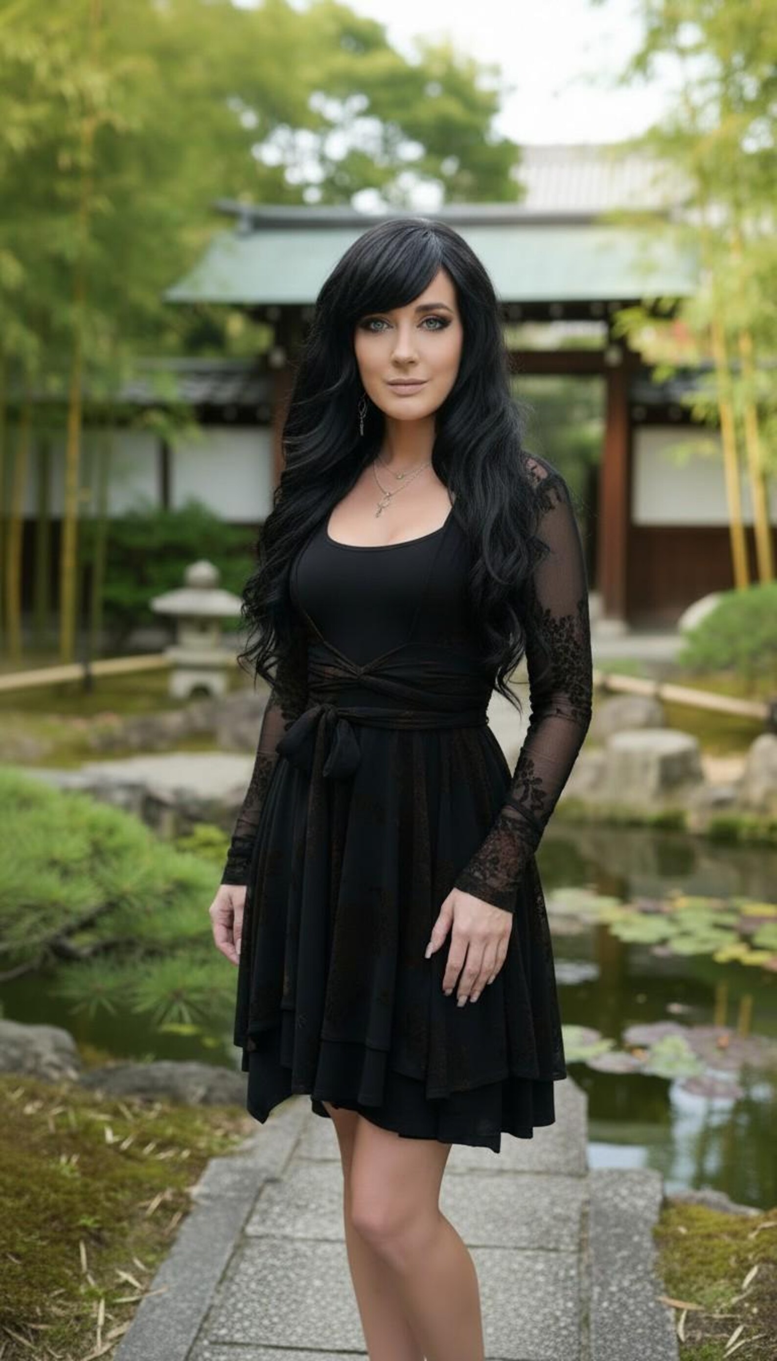 Jackets won't separately. Short black and brown velvet stencil non-symmetrical mesh dress with sash.