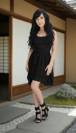 Jackets won't separately. Short black and brown velvet stencil non-symmetrical mesh dress with sash.