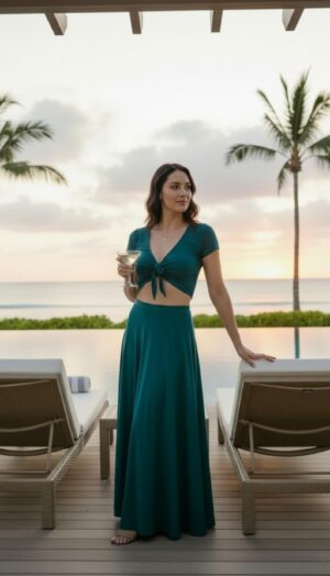 Teal V-Neck Tie-Front Crop Top
